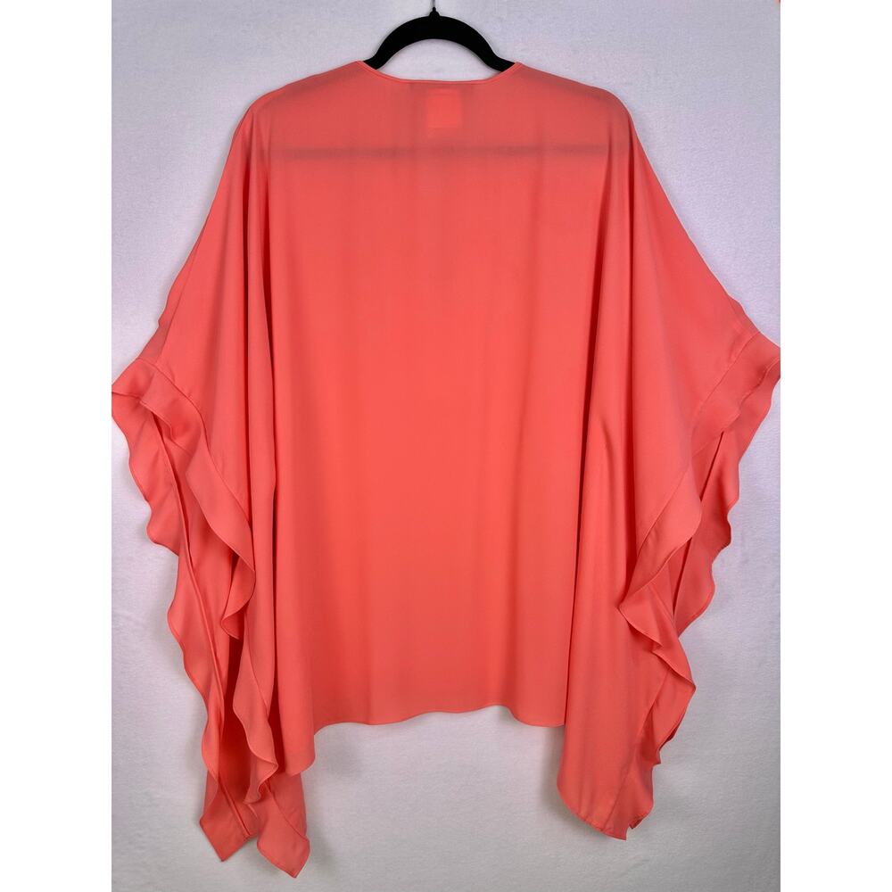 BCBGMAXAZRIA Coral Poncho Sleeve Tunic Blouse Size M/L Split Neck Flowy Cape Top - Picture 3 of 8
